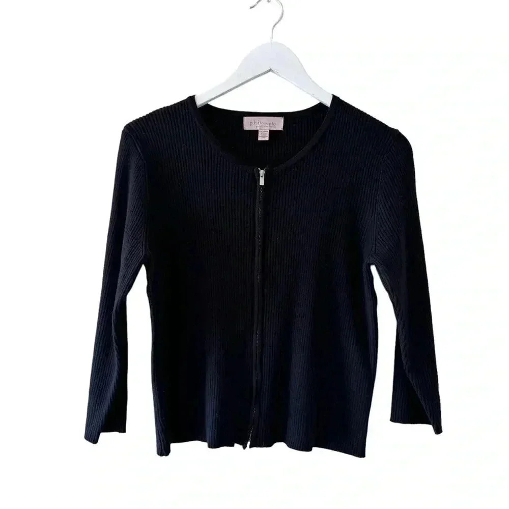 Philosophy Ribbed Knit Front Zipper Long Sleeves Sweater Cardigan SZ PXL #1962